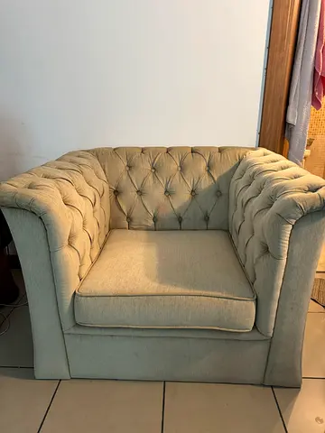 Single Seater Tufted Armchair in Light Beige