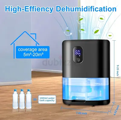 Compact 1L Portable Electric Dehumidifier with LED Display - Black