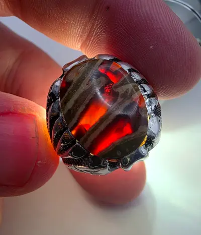 Silver Ring with Striped Agate Stone - عقيق خرائطي