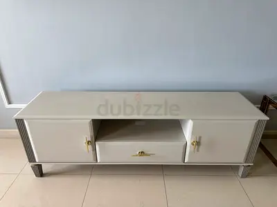 White TV Cabinet / Media Console with Storage and Drawer