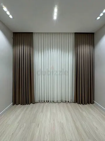 Pair of Brown Full-Length Curtains with Sheer Liner -