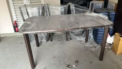 Dark Brown 6-Seater Dining Table with Protective Wrap — Good Condition