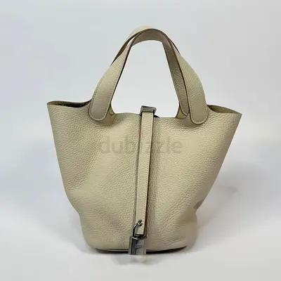 HERMÈS PICOTIN 18 IN CRAIE CLEMENCE LEATHER WITH PALLADIUM HARDWARE