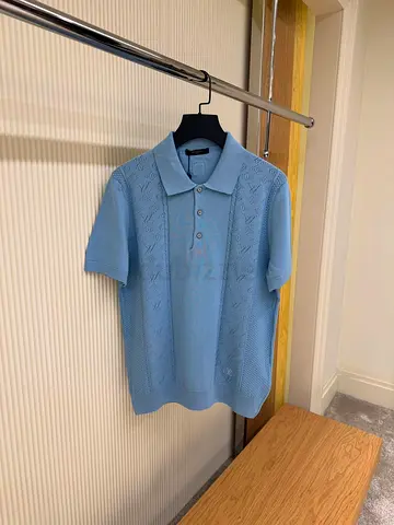 Light Blue Knit Polo Shirt - Mens Short Sleeve