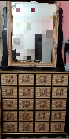 Wooden Dresser with Mirror and Decorative Drawers - Good Condition