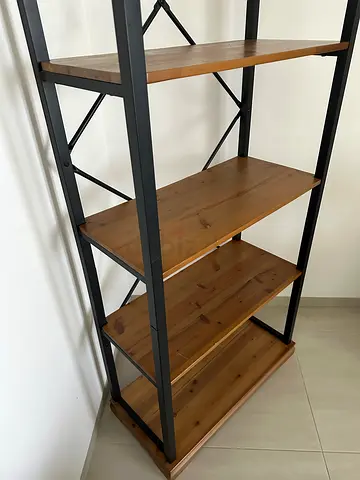 Solid Wood 5-tier Wooden Shelving Unit with Metal Frame