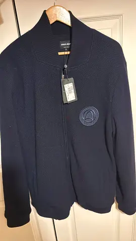 Giorgio Armani Mainline Knit Bomber Jacket Navy IT 58 (L-XL) NWT Made in Italy