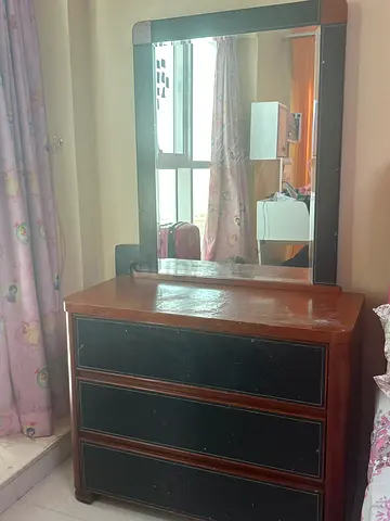 wooden dressing table with large mirror