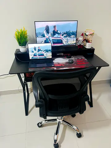Compact Black Computer Desk set with Monitor Riser - Excellent Condition