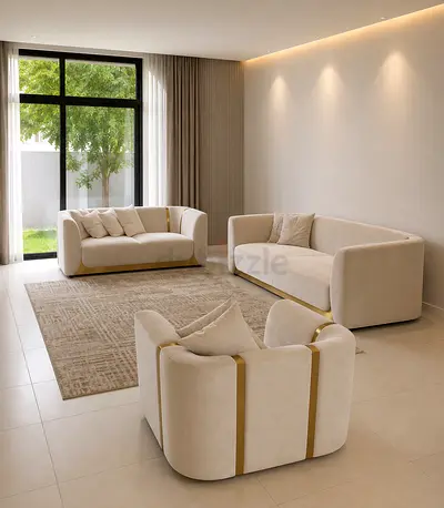 Modern Beige Sofa Set with Gold Accents