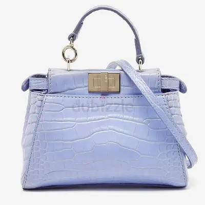 Fendi Light Blue Crocodile Micro Peekaboo Top Handle Bag