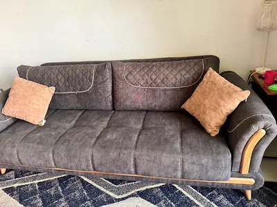 3-seater fabric sofa/bed with wooden accents and huge storage capacity - good condition Turkish mad