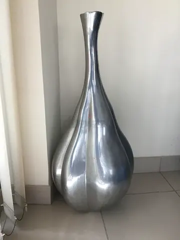 Silver Aluminum 36” Bulbous-Shaped Floor Vase