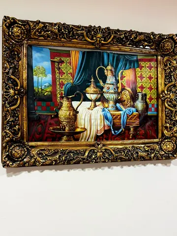 Framed Still Life Painting of Traditional Arabic Pitchers