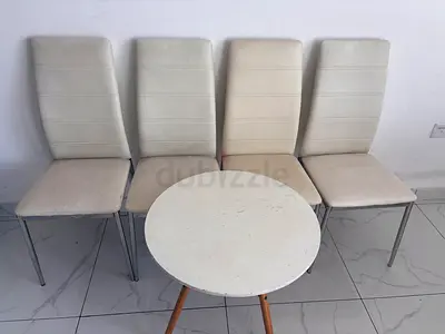 Set of 4 Cream Dining Chairs with Small Round Table - Used