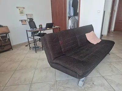 Dark Brown Fabric Sofa Bed / Convertible Futon - Good Condition