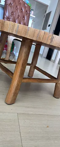 Solid rustic round wooden coffee table - good condition