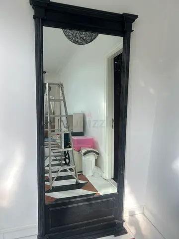 Large Full-Length Black Wooden Mirror with Decorative Frame in bery good condition