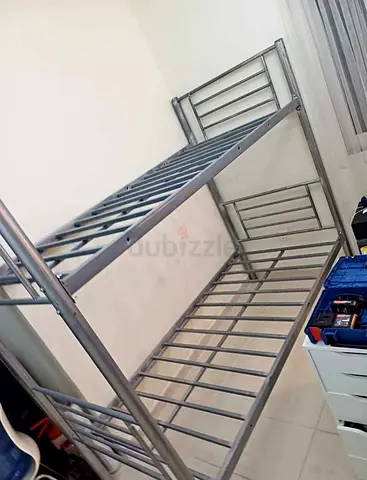 Metal Bunk Bed Frame - Sturdy Silver Double Deck