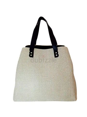 Beige woven tote bag with black handles - Oversized Bag