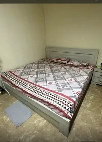 Wooden Double Bed with Headboard and Side Table - Good Condition