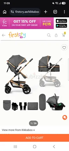 Kikkaboo convertible pram stroller with bassinet and infant car seat - excellent condition