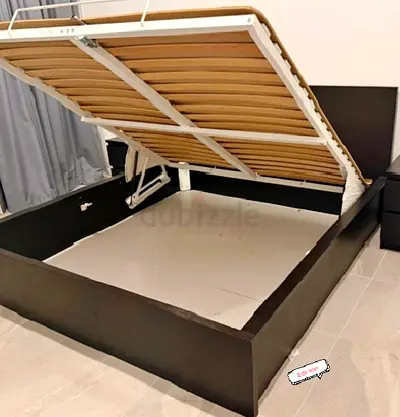 Ikea hydraulic queen size bed frame with storage inside full bed and with Ikea pocket sprung  mattre