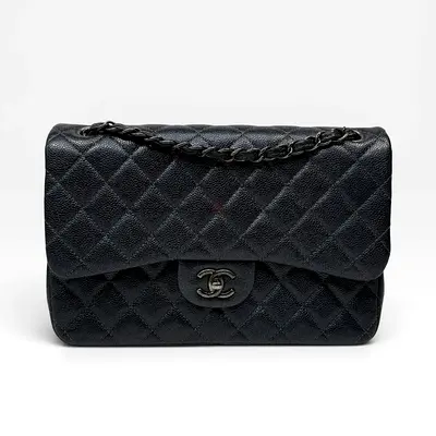 CHANEL JUMBO GUNMETAL METALLIC CALFSKIN LEATHER WITH RUTHENIUM HARDWARE