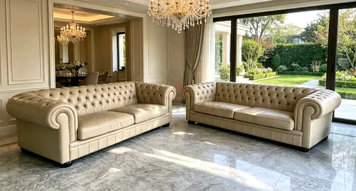Natuzzi Chesterfield Beige Leather Sofa 3+3