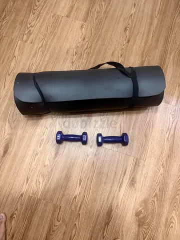 Yoga mat and set of two 2kg dumbbells(1kg each)