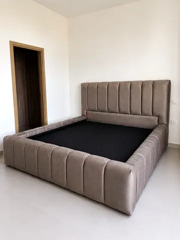 Bed brand new queen-size upholstered bed frame with padded headboard (beige) - good condition