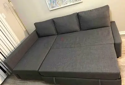 Grey Fabric L-Shaped Sofa Bed