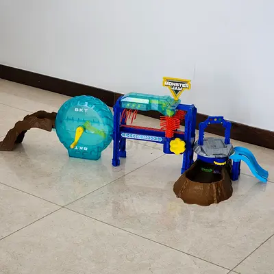 Monster Jam playset with ramp, spinner and slide - used