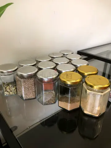 Set of 12 Glass Spice Jars with Metal Lids