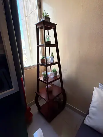 Wooden corner display shelf / étagère - 5-tier, dark brown