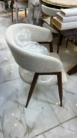 Modern boucle dining/accent chair with metal legs - light grey