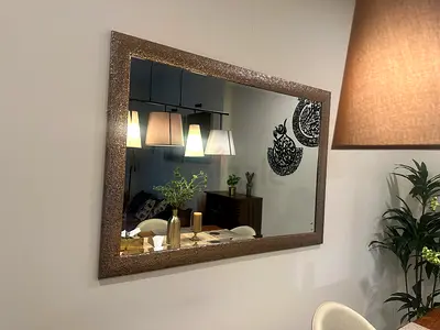 Large Decorative Wall Mirror with Textured Bronze Frame