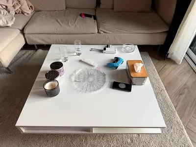 White low square coffee table with storage - good condition