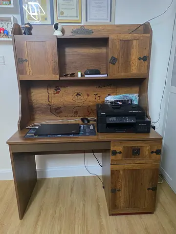 Solid wood computer desk with hutch and storage - rustic finish - HOME R US .