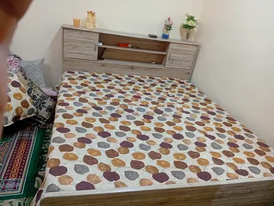 Wooden Bed Frame with Integrated Headboard Storage