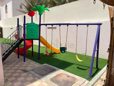 Used outdoor kids playground set with slide and 3 swings