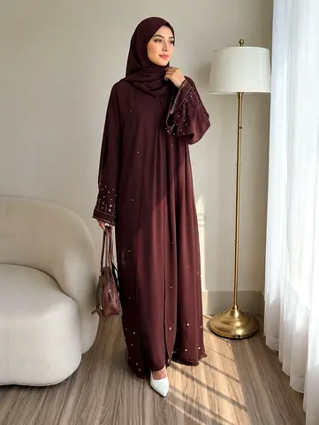 Maroon Embellished Abaya with Matching Hijab -