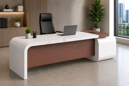 White Luxury Straight Executive Desk with Fixed Drawers | Office Desk UAE