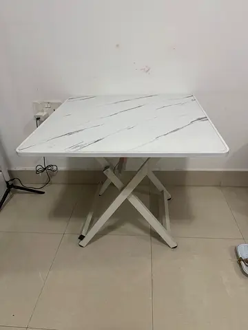 White Marble-Effect Folding Table — Compact, Lightly Used