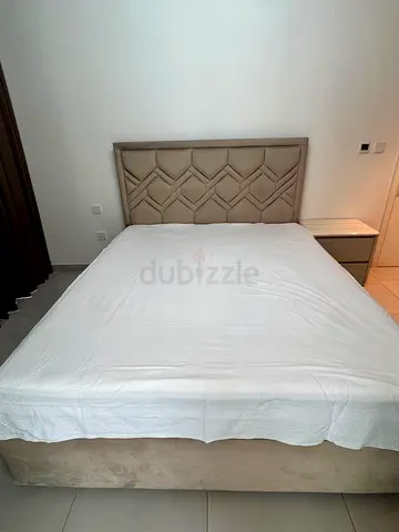 Modern King Size Upholstered Bed (180 × 220 cm) with Mattress  Matching Nightstand