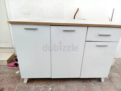 White kitchen base cabinet with countertop and drawers - good condition