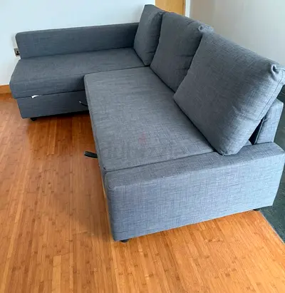 Grey L-shaped Fabric Sofa with Storage - Good Condition