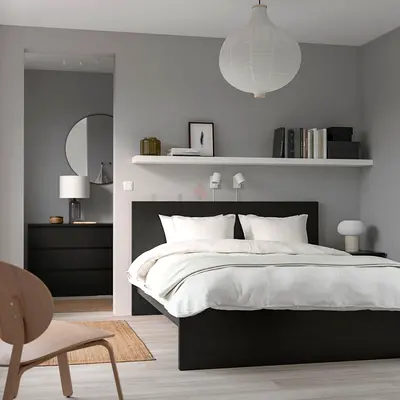 IKEA MALM Dark Wood Double Bed Frame with MATTRESS- LIKE NEW, Modern Design