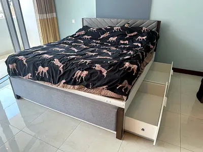 King storage bed with side drawers