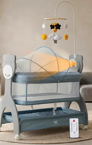Wooden-style Baby automatic Cradle Light Grey